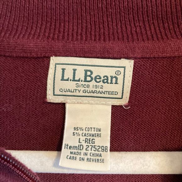 LL Bean Maroon Burgundy 1/4 Zip Cotton Cashmere Blend Preppy Sweater Size Lrage - Picture 6 of 16